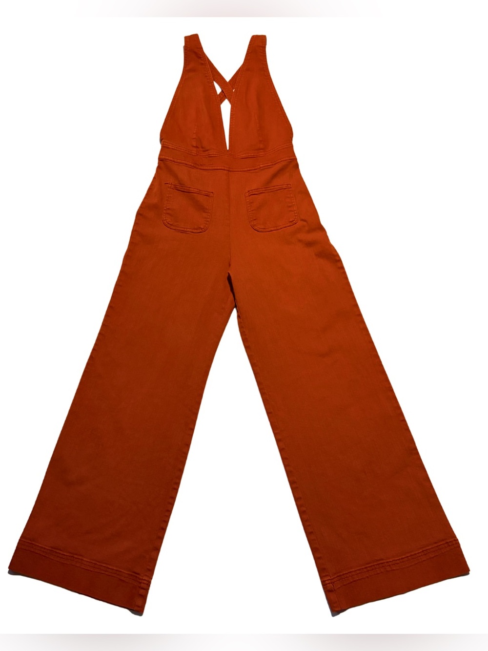 Dollhouse Burnt Orange Wide-Leg Denim Overalls Jumpsuit
